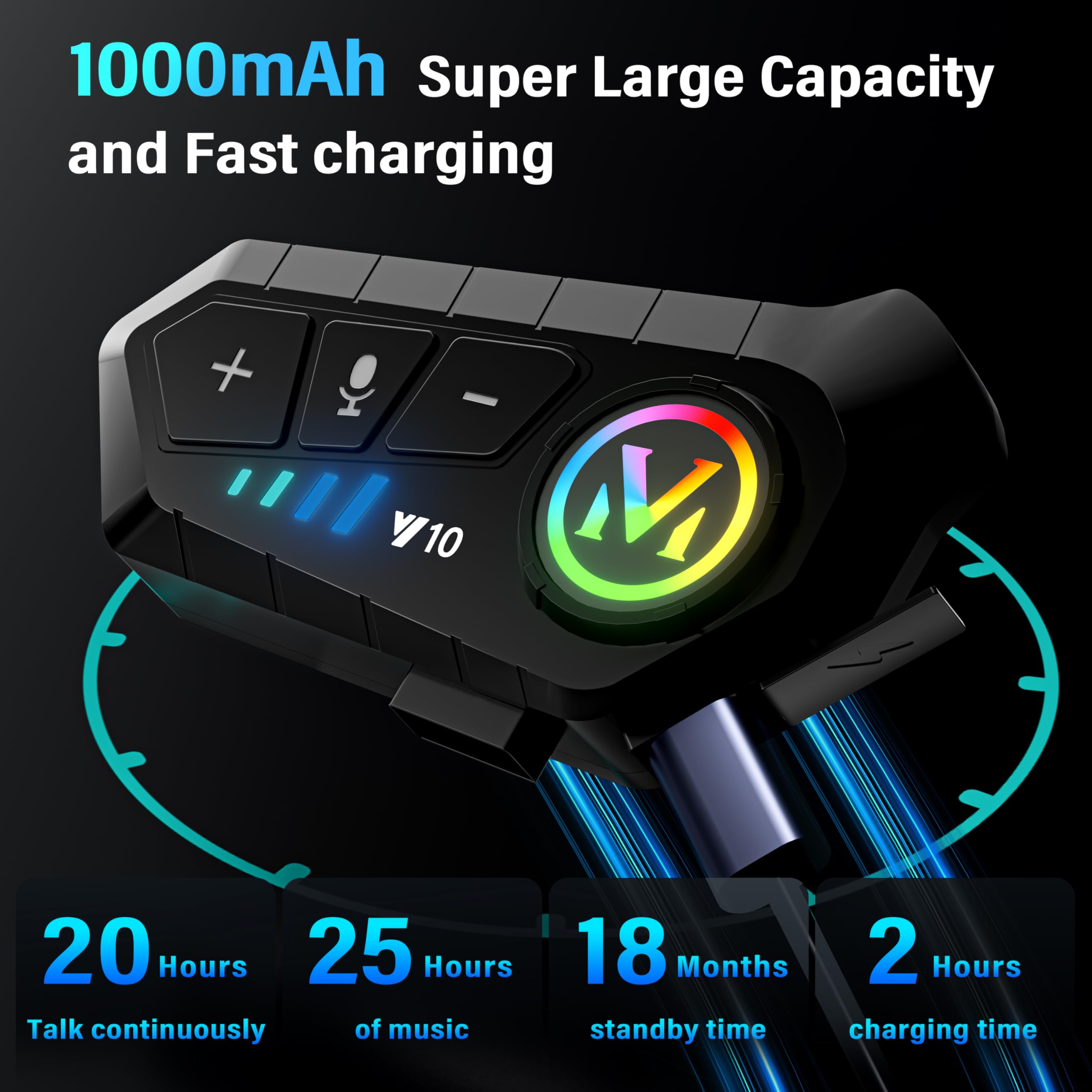 Motorcycle Helmet Bluetooth Speakers, IPX6 Intelligent Noise Bluetooth 5.3 Helmet Headset, HiFi Sound Helmets Headphones with Mircrophone for All Helmets, Automatic Answer/Music Control/Wake up Siri