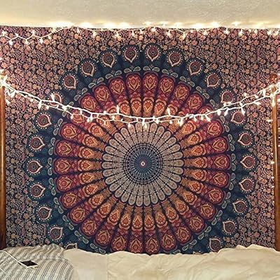 Bless International Indian Bohemian Psychedelic Peacock Mandala Wall Tapestry