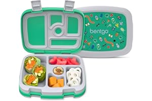 Bentgo Kids Prints Leak-Proof, 5-Compartment Bento-Style Kids Lunch Box - Ideal Portion Sizes for Ages 3-7, Durable, Drop-Pro