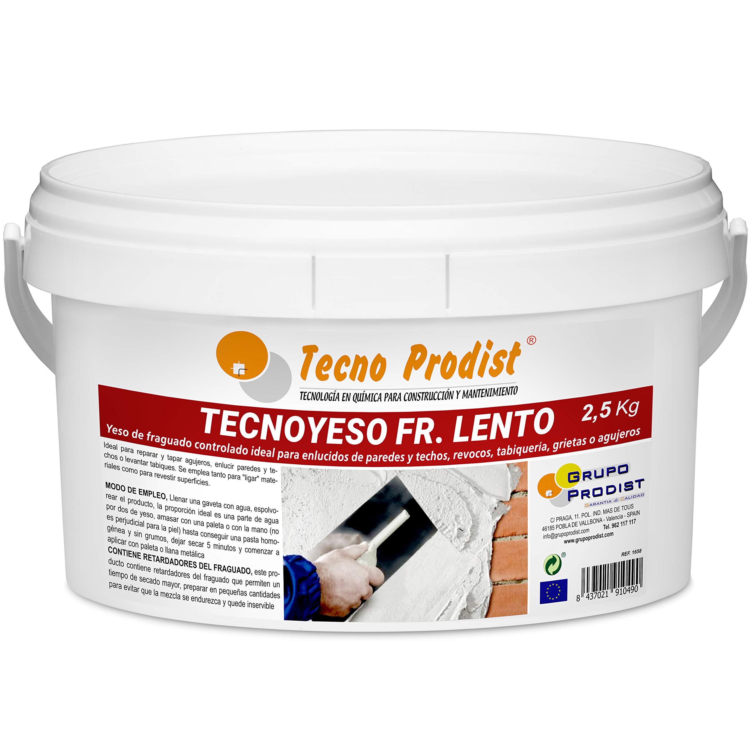 Tecno Prodist Slow Plaster, (2.5 kg) Controlled Setting Plaster. Ideal for plastering, plastering, plastering, cracks or holes.