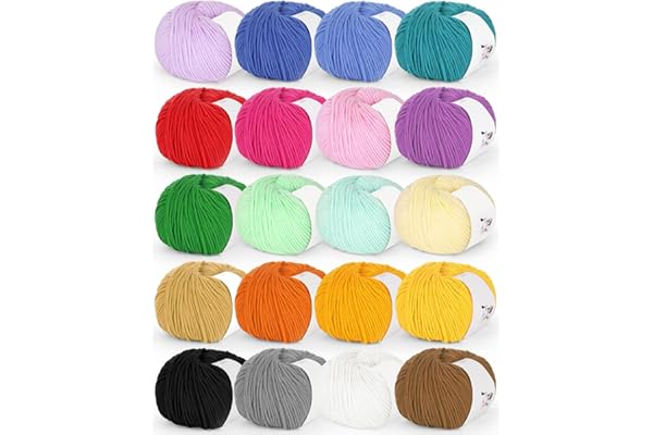 Katech 20 Skeins Cotton Yarn for Crocheting-55% Cotton 45% Acrylic-4 Medium (Worsted)-Super Soft Milk Cotton Yarn-Great Crochet and Knitting Starter Kit for Colorful Craft