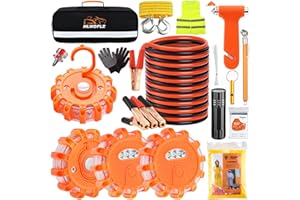 HLWDFLZ Car Emergency Roadside Kit, with Led Road Flares, Jump Cables, Towing Rope, Winter Car Safety Kit Roadside Emergency Kit for Car 36pcs