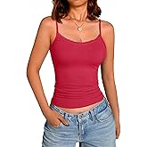 GKBK Womens Lace Tank Top Scoop Neck Ribbed Camisole Tops Adjustable Spaghetti Straps Sleeveless Summer Basic Cami Shirt