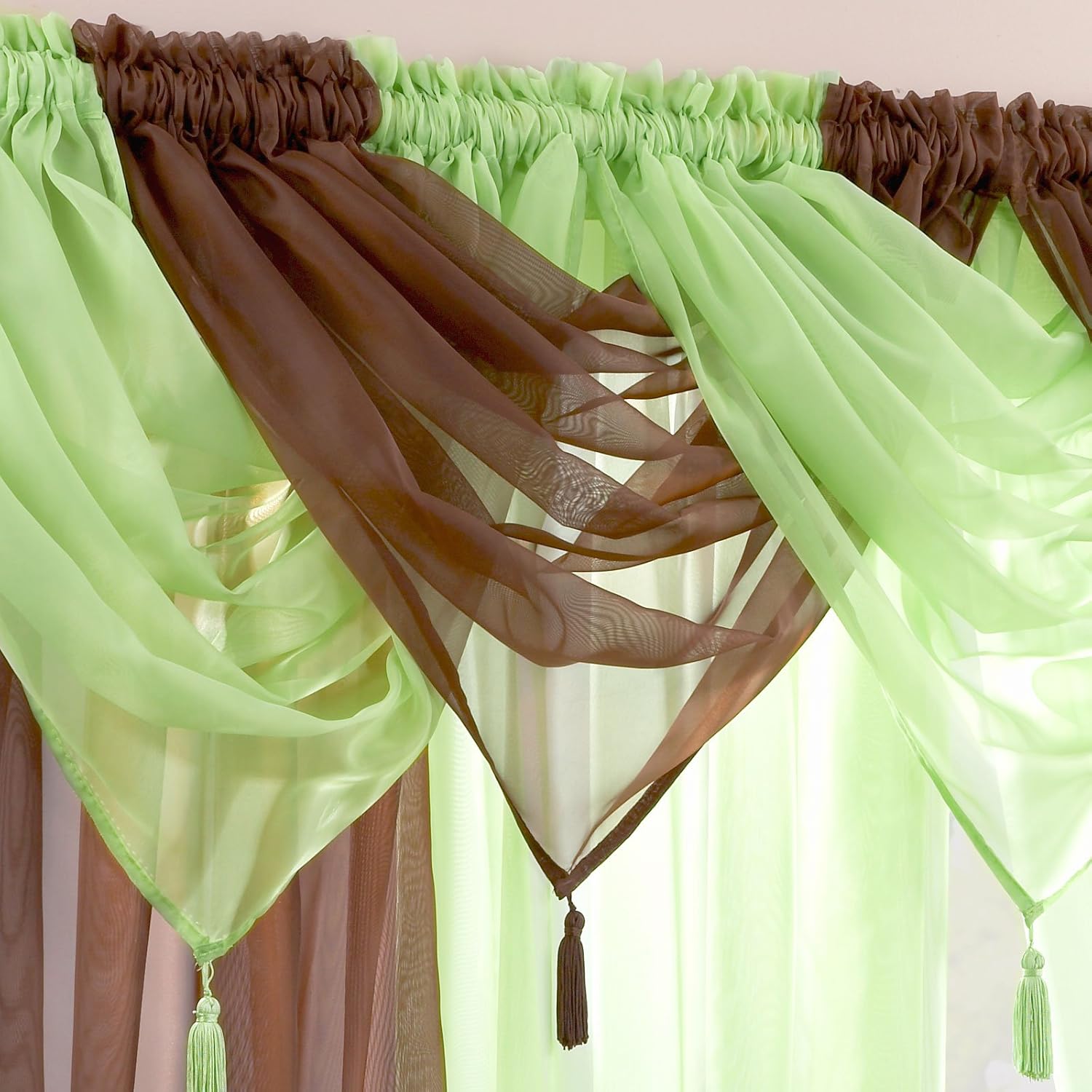 Just Contempo Tasselled Slot Top Voile Swag, Chocolate Brown, 22x18 inches, Polyester, 56 x 45 cm, Swag Chocolate - Image 3
