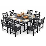 AXMOLM 10 Piece HDPE Outdoor Dining Set for 8, Patio HDPE Furniture Set with 2 Table and Umbrella Hole, Outdoor Table and Chairs for Garden, Poolside, Backyard, Deck