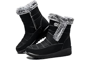 HARENCE Womens Winter Snow Boots: Warm Fur Lined Zipper Comfort Outdoor Waterproof Slip on Walking Shoes