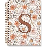 ETYZE Initial Letter S Floral Notebook Journal, Personalized Monogrammed Gifts Journaling Notebooks for Women Teen Girls, Notebooks for Work, Boho Flowers Daisy Spiral Notebook, 5.5x8.3