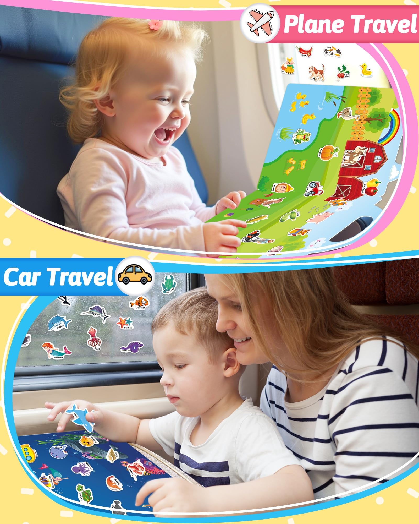 Benresive Reusable Sticker Book for Toddlers 2-4 Years, 3 Sets Travel Stickers for Kids, Waterproof Sticker Books for Toddlers 1-3, Crafts Activities for Todddlers 1-3 2-4 3-5