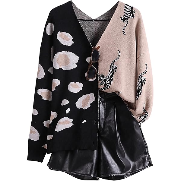WDIRARA Women's Leopard Tiger Print Cardigan V Neck Long
