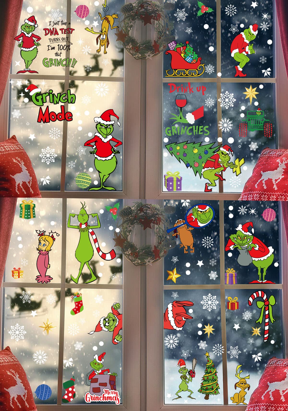 12 Sheets Big Size Window Clings Decorations Stickers Home School Office Party Supplies (Grin)