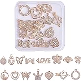 COGCHARGER 30 Pieces Alloy Rhinestone Pendants Clear Crystal Charm Heart Butterfly Crow Alloy Charm for Jewelry Necklace Bracelet Earring Making Crafts