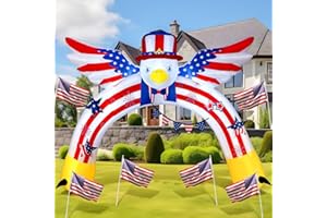 Glimin 10 ft Independence Day Inflatable Outdoor Yard Decoration 4th of July Inflatable Archway Sets and Eagle with Build in LED Lights Holiday Blow up Inflatable Decor for 4th of July Party