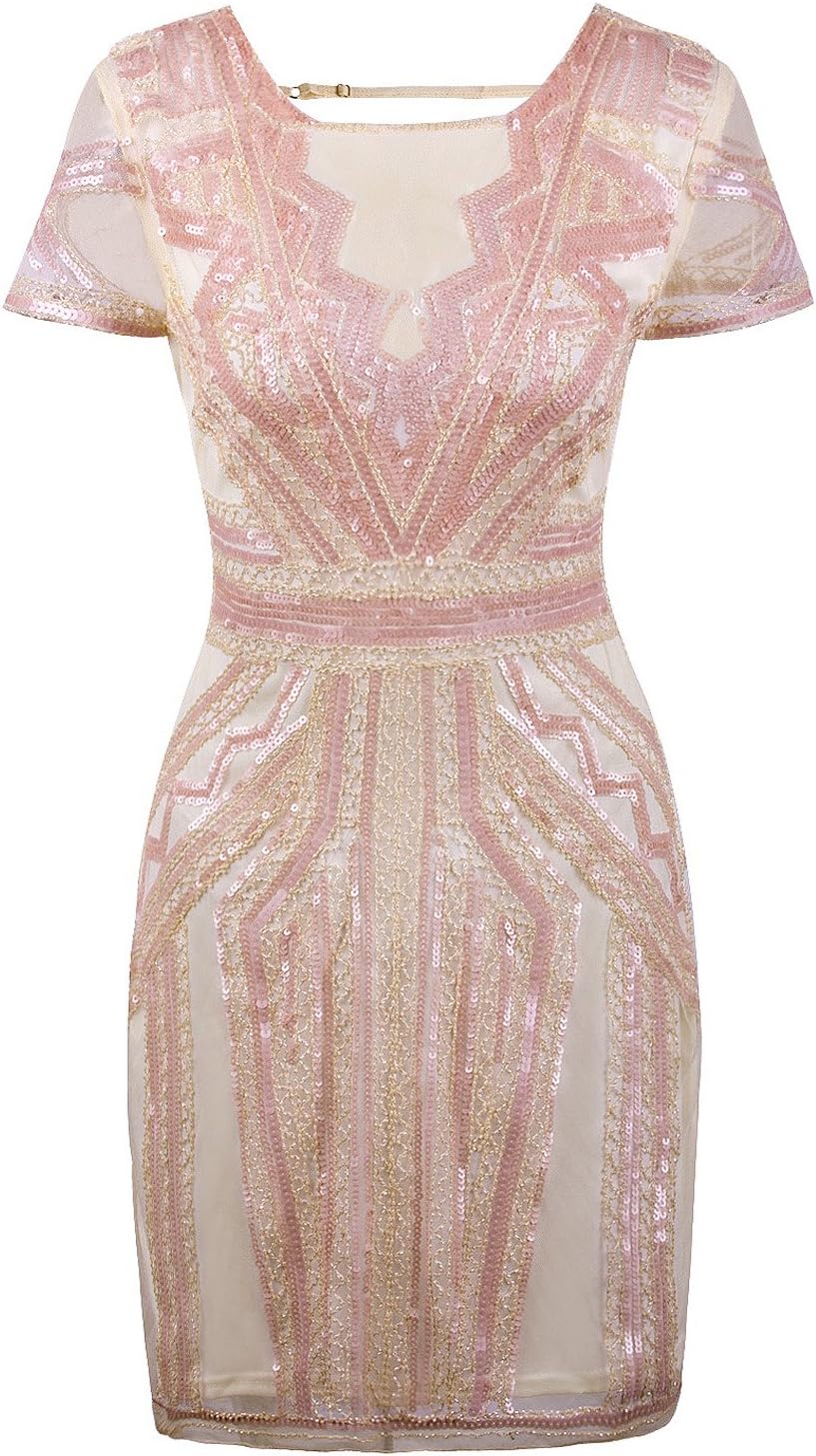 VIJIV1920s Short Prom Dresses V Neck Inspired Sequins Cocktail Flapper Dress
