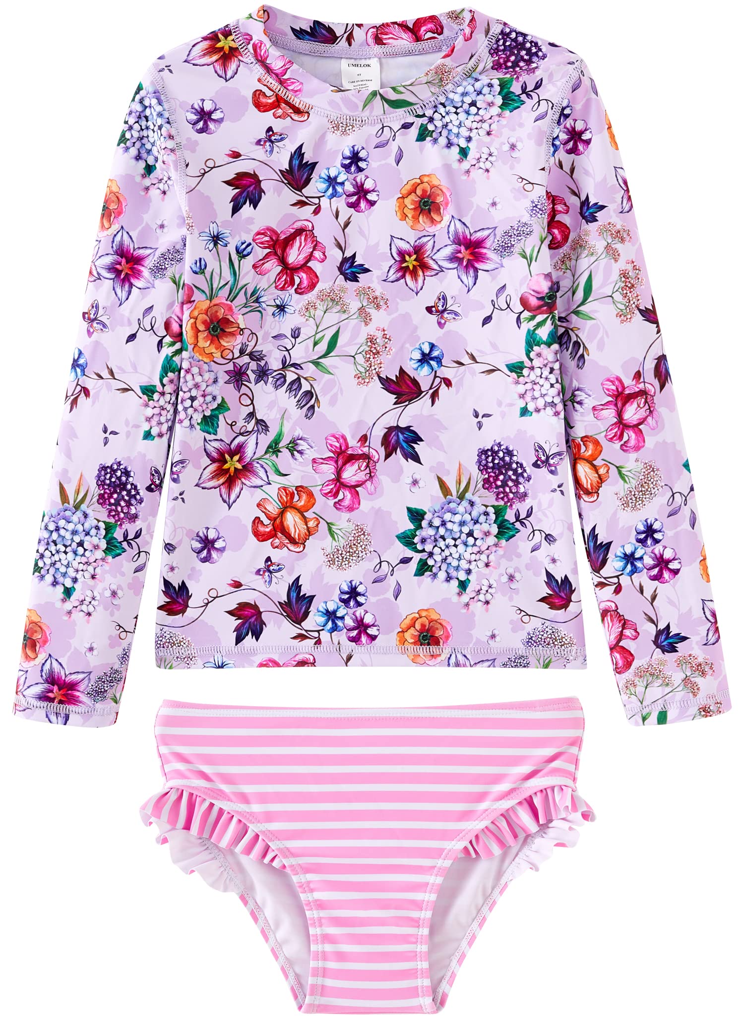 Photo 1 of UMELOK Toddler Girls' Rash Guard Set 2-Pieces Long Sleeve Swimsuit Sets Pink, Hydrangea 4T