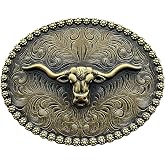 YOQUCOL American Western Cowboy Belt Buckle Bronze Longhorn Bull Head Belt Buckle For Men