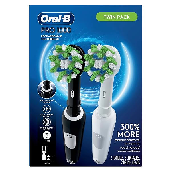 ORAL-B PRO 1000 CROSSACTION ELECTRIC TOOTHBRUSH, BLACK AND WHITE, 2 COUNT