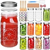 Encheng 12 Pack 32oz Wide Mouth Mason Jars with Lids and Bands,Clear Glass Canning Jars for Fermenting,Preserving,Quart Size Large Mason Jars for Jam,Pickling,Meal Prep,DIY Crafts