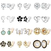 THUNARAZ Comfortable Clip on Earrings for Women Sparklrd Crystal Clip Earrings CZ Cute Butterfly Flower Pearl Clip on Earrings Non Piercing Jewelry