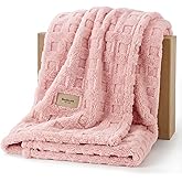 Bedsure Light Pink Throw Blankets for Women - GentleSoft Waffle Cozy Blanket for Sofa Couch Bed Room Decor, Super Fluffy Fleece Checkered Throw for Girls, Warm Cute All Season Gift, 50x60 Inches