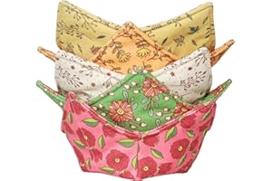 Cotton Microwavable Bowl Cozy, Microwave-Safe Hot Bowl Holders, Soup bowl Cozy Hot Pads (Retro Flower)
