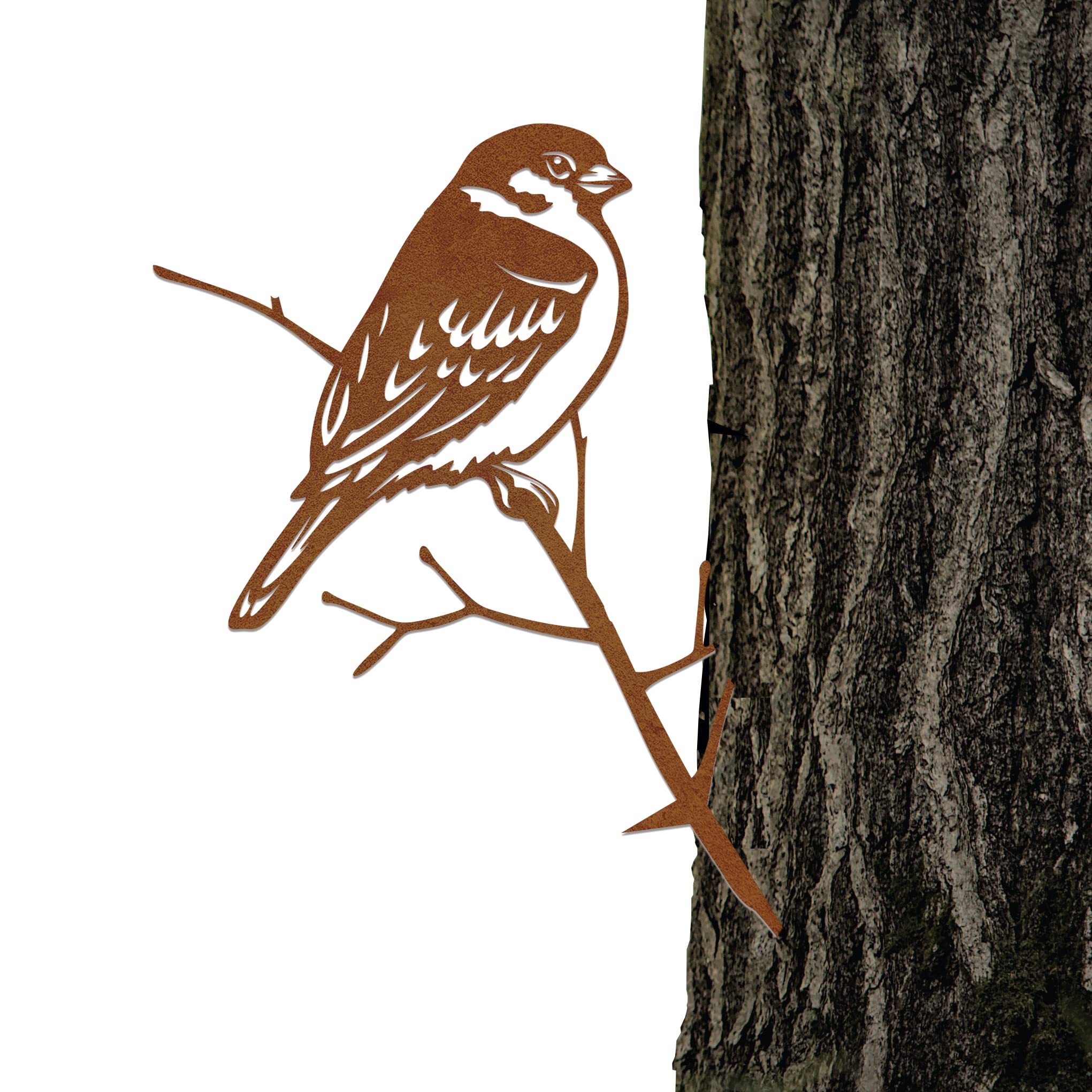 Steelmonks Patina Sparrow Tree Stake - Garden Decoration for Outdoor Use Made of Real Corten Steel Beautiful Garden Ornament, Unique and Durable