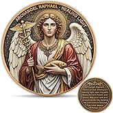 Archangel Raphael Healing Light Challenge Coin with Prayer and Acrylic Case – Zinc Alloy Christian Pocket Coin for Healing, Peace, and Strength – Religious Collectible Gift
