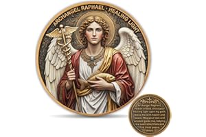 Archangel Raphael Healing Light Challenge Coin with Prayer and Acrylic Case – Zinc Alloy Christian Pocket Coin for Healing, P