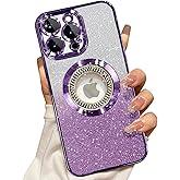 Misscase for iPhone 16 Pro Magnetic Glitter Case Compatible with MagSafe,Full Protection Slim Shockproof Anti-Scratch Case with Camera Lens Protector Logo View Dust-Proof Net for Women Purple