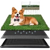 Powools Grass Pad for Dogs Potty, 3-Layer Reusable, Washable, 30 x 20 in | Grass Pad with Tray, Artificial Grass Dog Potty Tray with Drainage Holes, Indoor &amp; Outdoor Pee Pad for Dogs