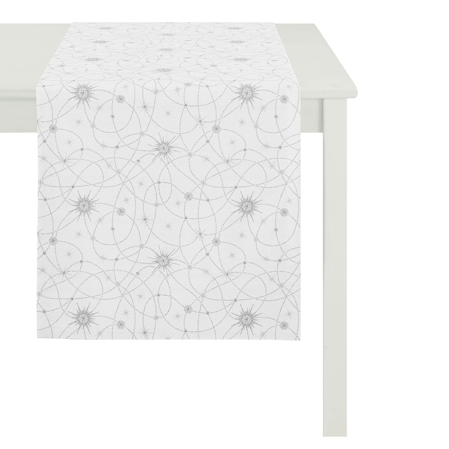 Apelt Table Runner, Polyester, Silver/White, 48x140