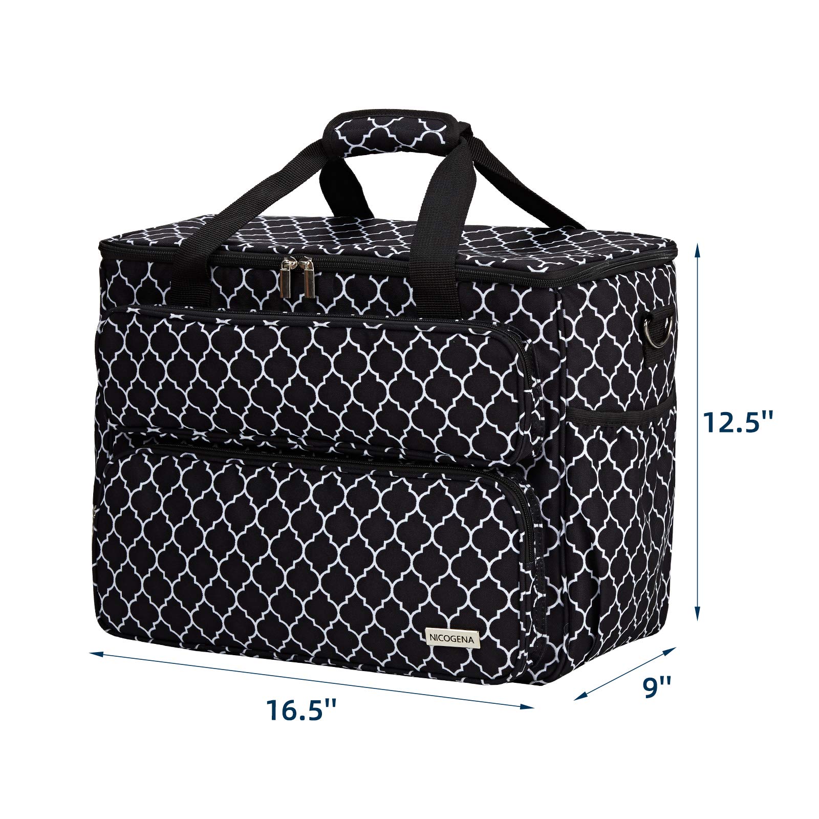 NICOGENA Sewing Machine Carrying Case, Universal Travel Tote Bag with Shoulder Strap for Singer, Brother, Janome and Accessories, Lantern Black