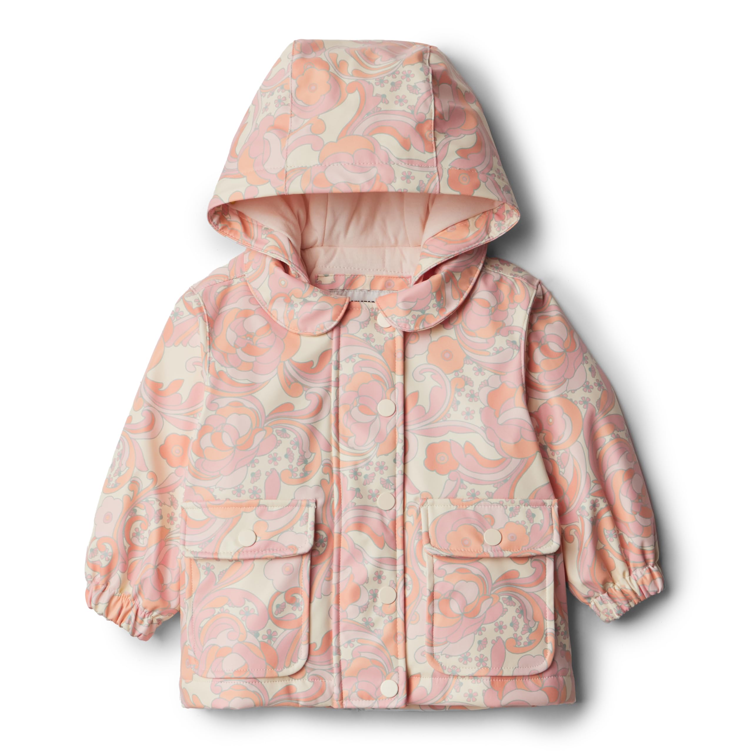 Photo 1 of Amazon Essentials Baby Girls' Baby Girls' and Toddlers Waterproof Rain Jacket, Peach Craft Floral, 18 Months