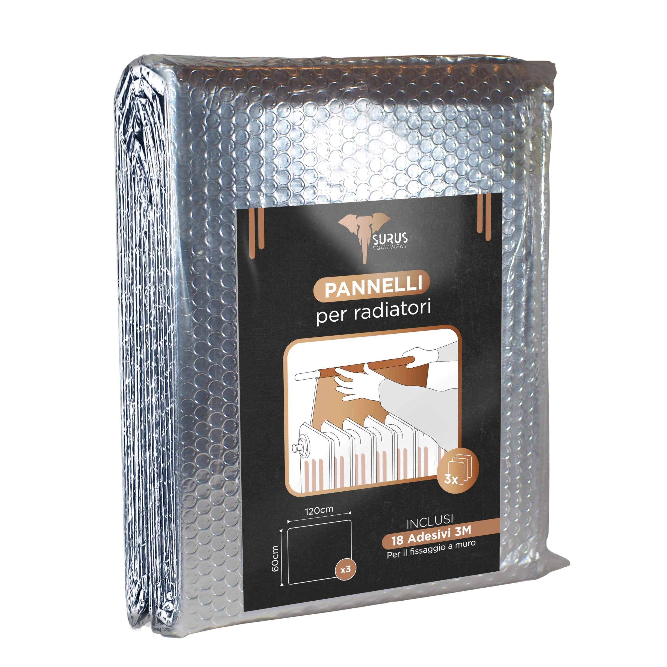 SURUS EQUIPMENT Heat Reflecting Radiator Panels Reduce Heat Dispersion in the Home, 3 Sheets 120x60cm and 18 3M Wall Mount Stickers