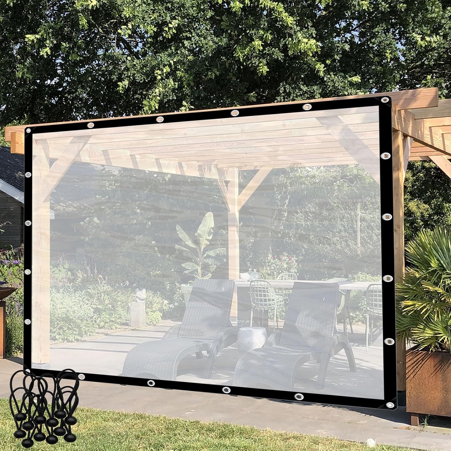 Outdoor Curtains - Clear Tarps Waterproof Outdoor Curtains, Pergola Waterproof Side Panels PE Clear Panel Curtains, for Patio, Porch, Gazebos, Plant (Color : Clear, Size : 5'x7'(1.5x2m))