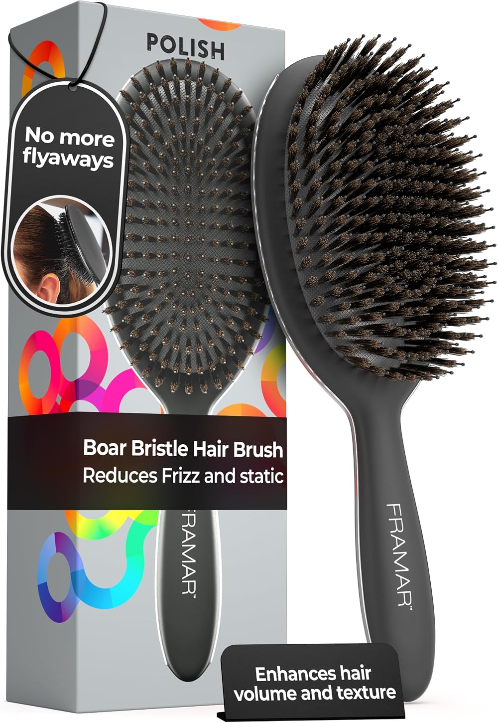 FRAMAR Boar Bristle Hair Brush Women Slick Back Soft Bristle Brush