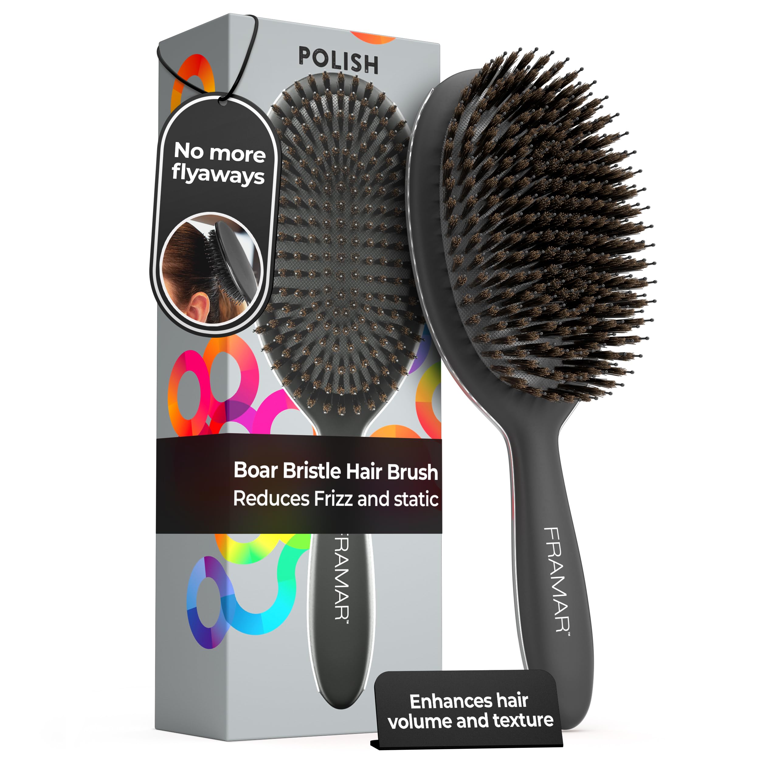 FRAMAR Boar Bristle Hair Brush - Boar Brush For Women, Slick Back Soft Bristle Hair Brush, Slick Back Brush, Hairbrushes For Women