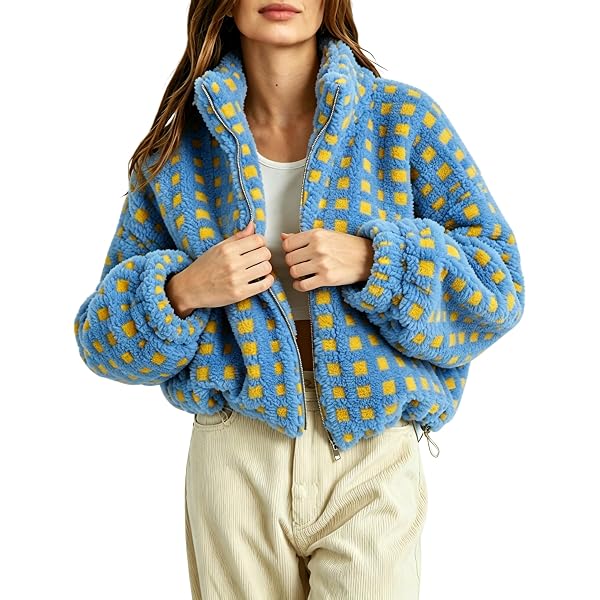 myzgx Women's Cute Floral Pattern Jacket Fuzzy Fleece Zip Up