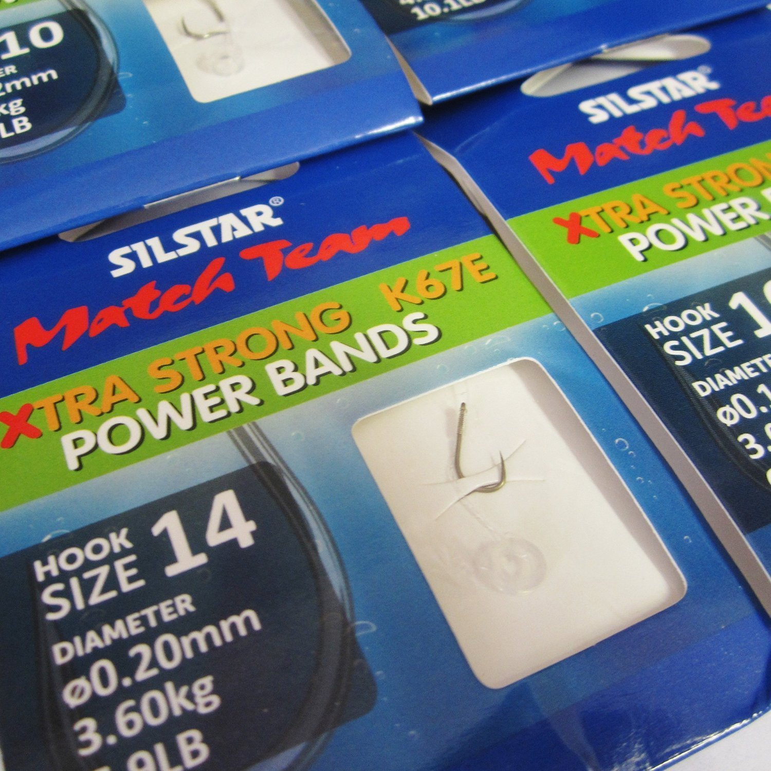 SILSTAR Match Team 24 (4 packs of 6) K67E - Wide Gape XTRA STRONG Barbless (Power Band Hair Rigs) Fishing Hooks - Available in size 10, 12, 14 and 16 (4 packs - Size 14 to 0.20mm of 7.9lb)