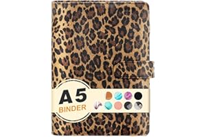 CONVEND A5 Refillable 6 Ring Faux Leather Budget Binder,Mini Notebook Binder Cover for A5 Filler Paper,Loose Leaf Personal Planner Cover with Magnetic Buckle Closure(Leopard)