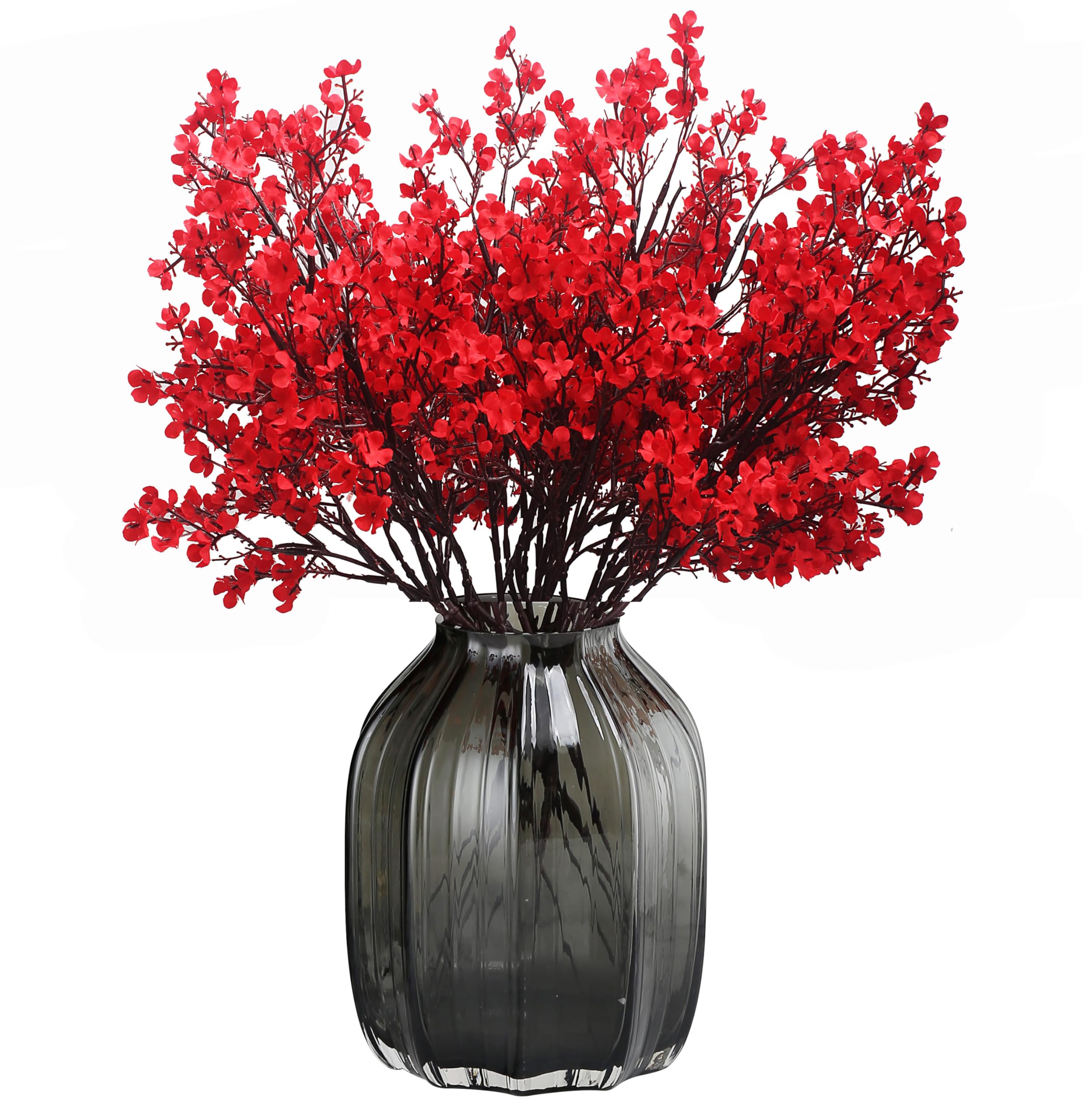 12pcs Babys Breath Artificial Flowers Gypsophila Bouquet Bulk Fake Spring Silk Small Flowers Real Touch Faux Floral for Home Bedroom Kitchen Garden Wedding Christmas Party DIY Decor (Red 12pcs)