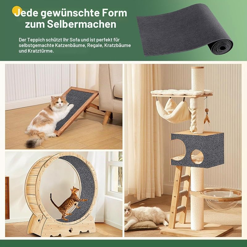 Selbstklebend Kratzmatte 200 × 40, mit Zusatz-Klebeband, DIY Kratzschutz Sofa Katze, Kratzbrett Katze, Katzen Kratzmatte, Kratzmatte für Wand & Möbel, Grau
