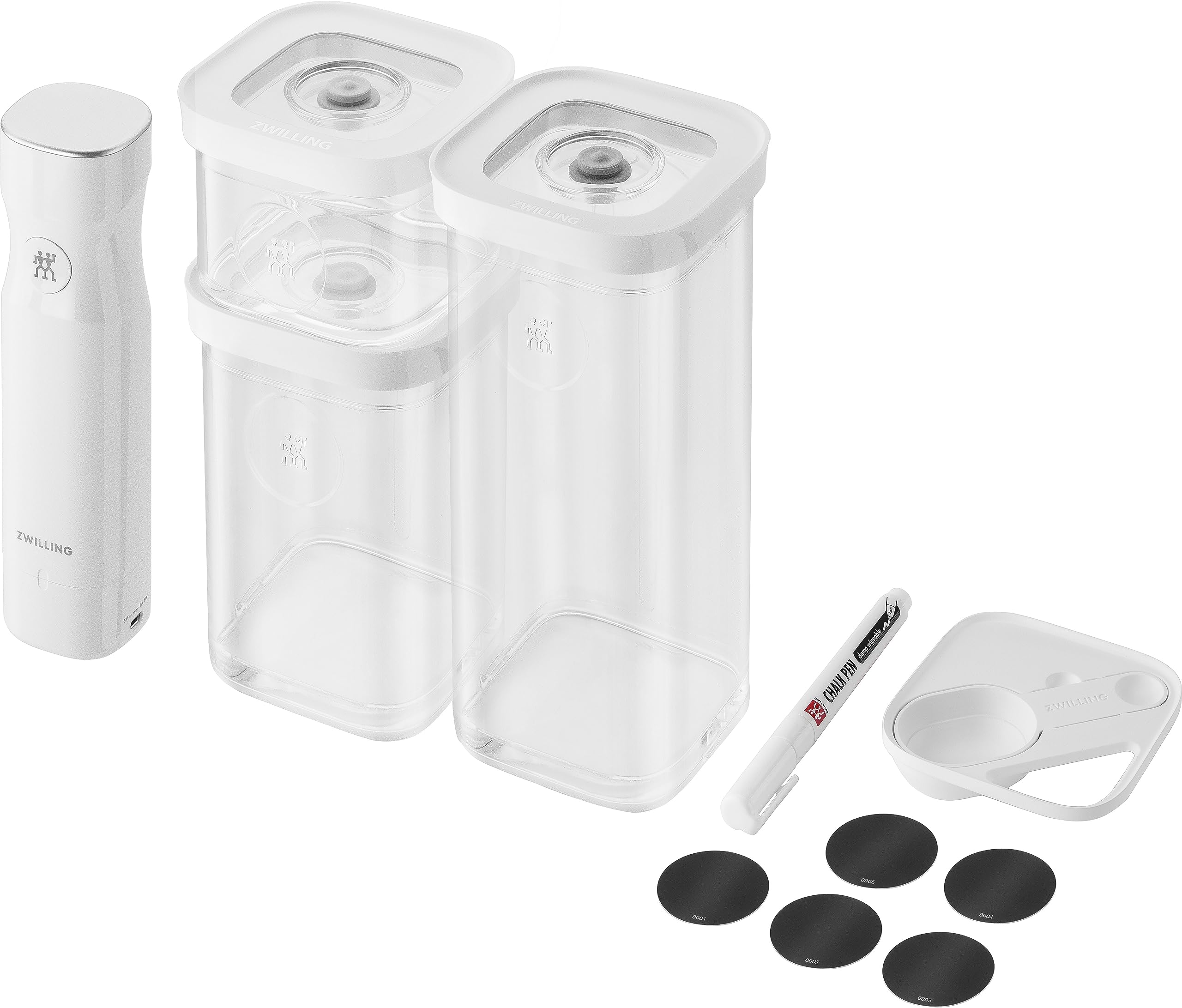 ZWILLING FRESH & SAVE CUBE vacuum starter set, size S, 6-piece vacuum storage set incl. 3x CUBE boxes S, vacuum pump, measuring spoon, NFC labels