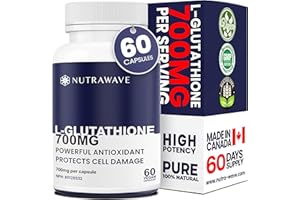 Nutrawave HIGHEST POTENCY AVAILABLE L-Glutathione 700mg per capsule Supplement,- Non-GMO, Soy & Gluten Free - 60 Capsules