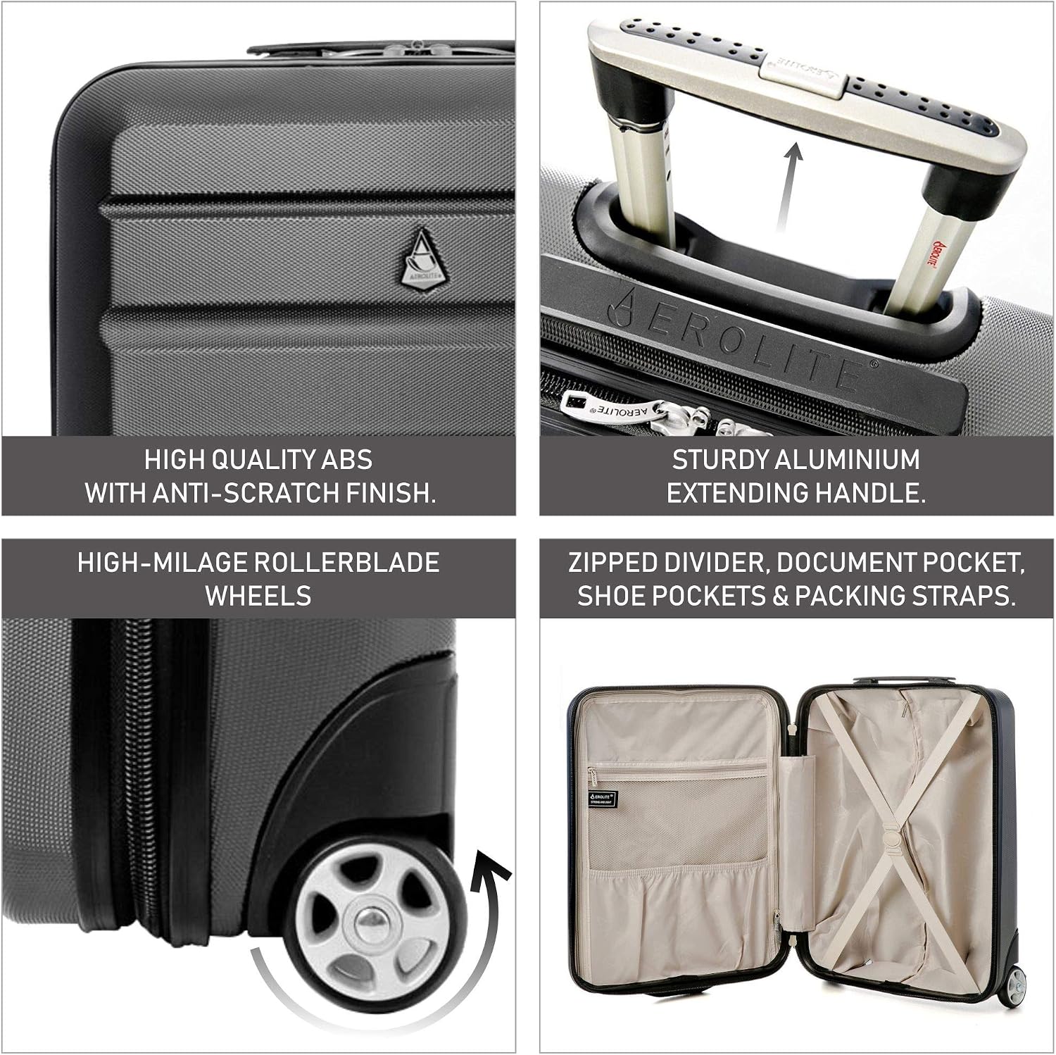 Aerolite Expandable 55x40x20cm to 55x40x23cm Ryanair Priority Wizz Air Priority & More Max Size Lightweight Hard Shell Carry On Hand Cabin Luggage Suitcase 55x40x20 55x40x23 - Image 4
