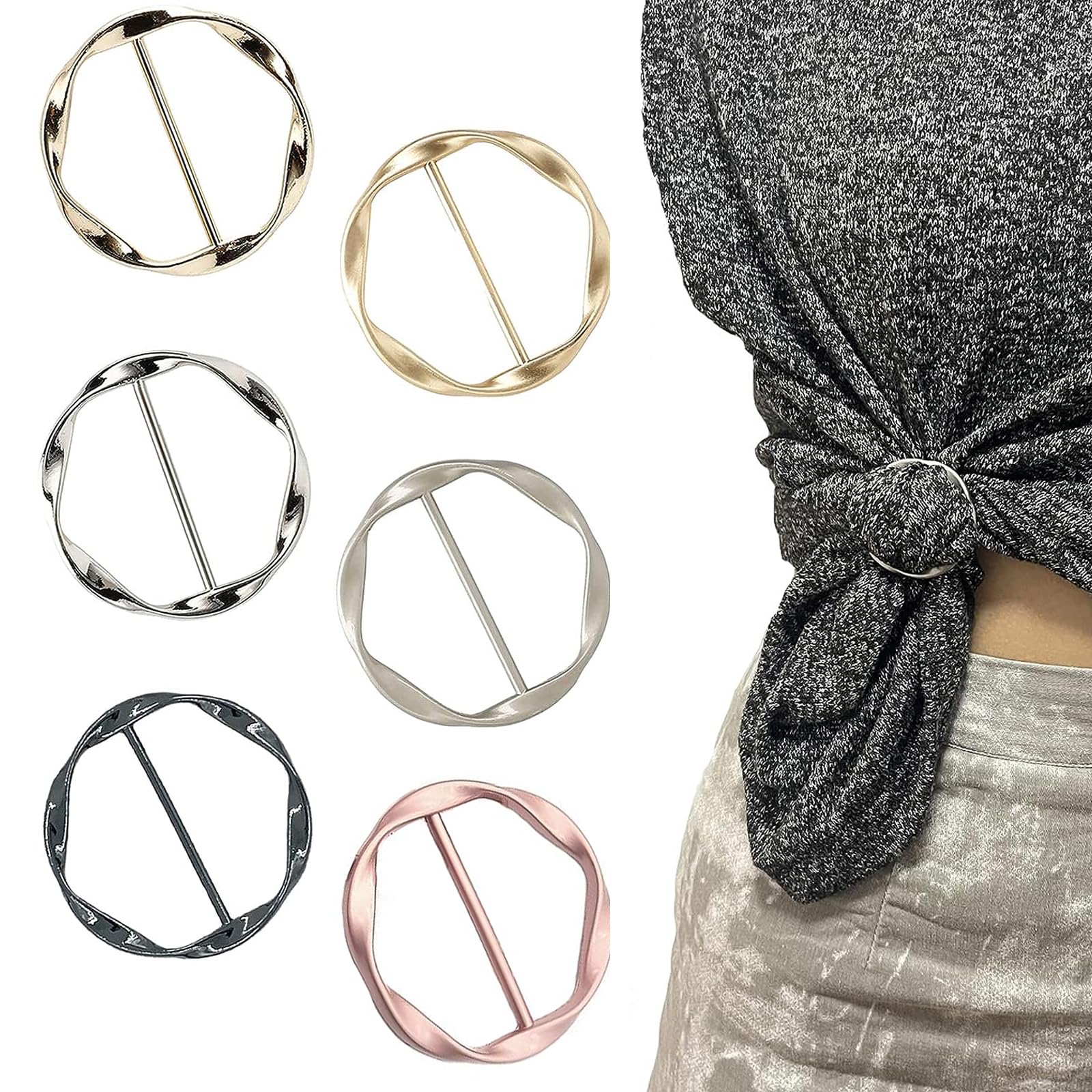 SURALIN Pack of 6 Women's Metal T Shirt Clip Buckle Scarf Ring Buckle Clothing Corner Button Metal Round Circle Clip Buckle Clothing Ring Wrap Holder