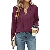 Blooming Jelly Women's Dressy Casual Blouses Business Work Tops Long Sleeve V Neck Pleated Shirts 2026 Fall Outfits