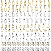 YaeYur 104PCS Letter Charms, Initial Charms for Jewelry Making Alphabet Beads Charm Pendants with 120PCS Open Jump Rings for DIY Bracelet Necklace Earrings Keychains Crafts(Silver, Gold)