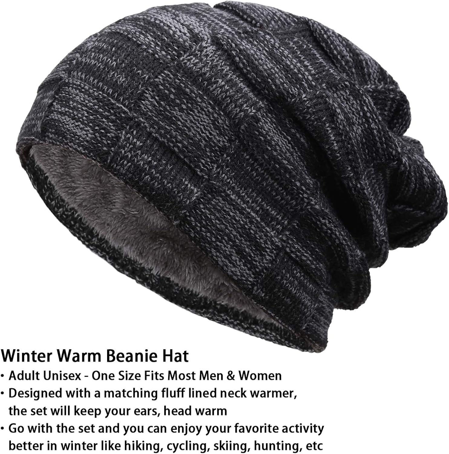 Winter Beanie Hats Scarf Set Warm Knit Hats Skull Cap Neck Warmer with Thick Fleece Lined Winter Hat & Scarf for Men Women at  Men’s Clothing store