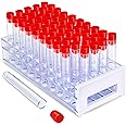 YGDZ Test Tubes with Rack, 50pcs 16x100mm Clear Plastic Test Tubes with Caps and Holder Rack for Nurse Party Decorations Halloween Party Favors