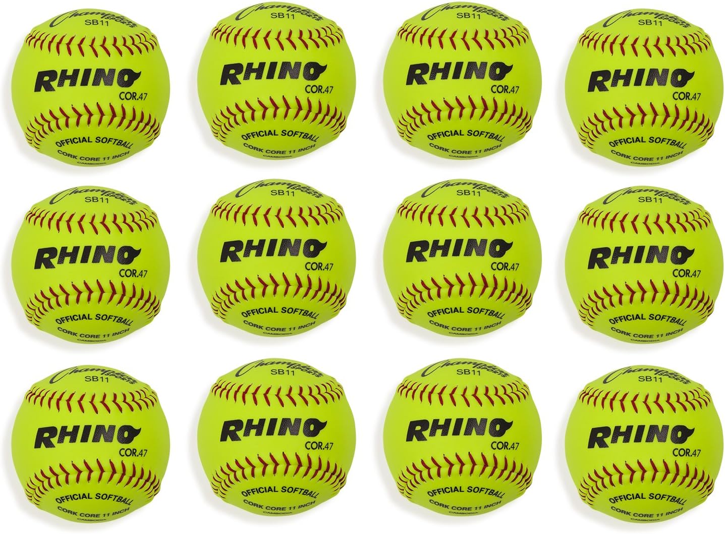 Champion Sports 11" Official Softballs: 11-Inch Youth Fastpitch Softball Ball for Games, Practice and Training - Optic Yellow Syntex Cover - Pack of 12: Sports & Outdoors